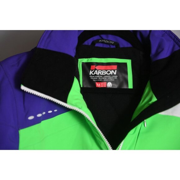 Karbon Unisex Size 14 Snowboard Ski Jacket Zip Bright Green Purple - Picture 2 of 15